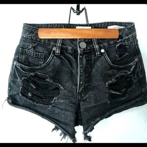 Black distressed jean shorts